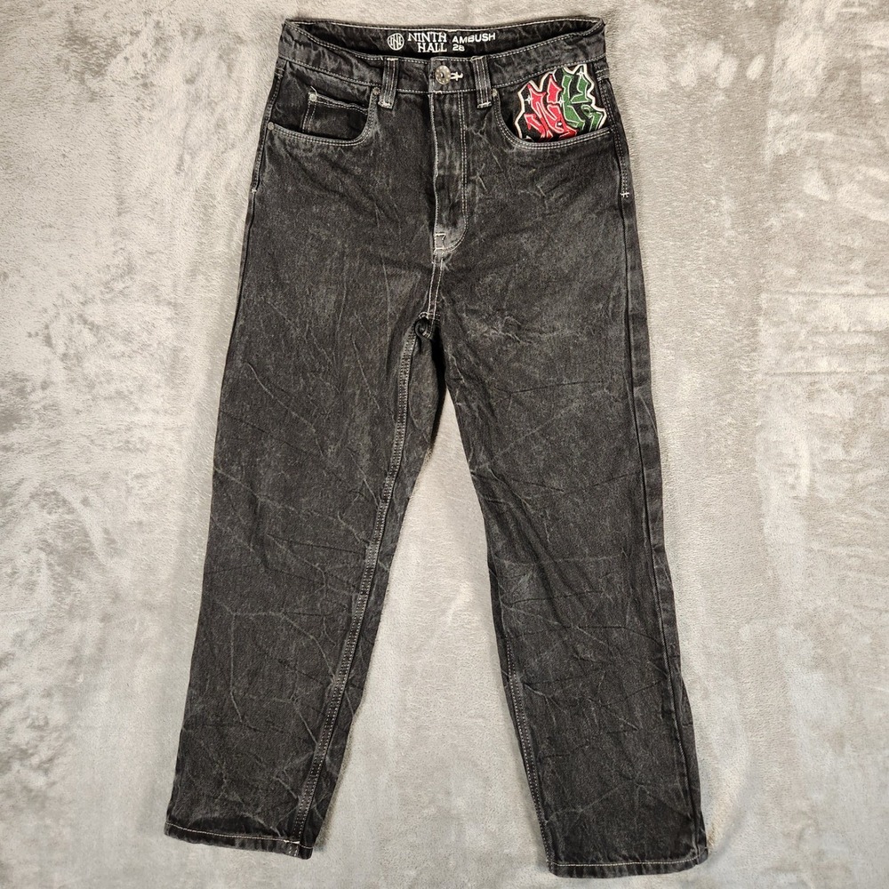 Ninth Hall Ambush Jeans Mens 28 Black Excellent Embroidered Eagle Snake Graffiti - Picture 2 of 14